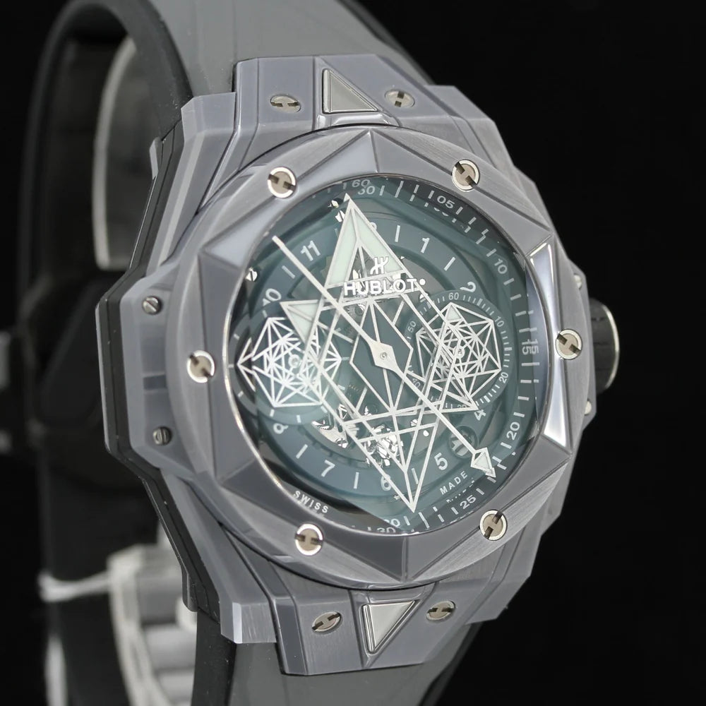 Γεωμετρικό καντράν Hublot Big Bang Unico Sang Bleu II Grey Ceramic
