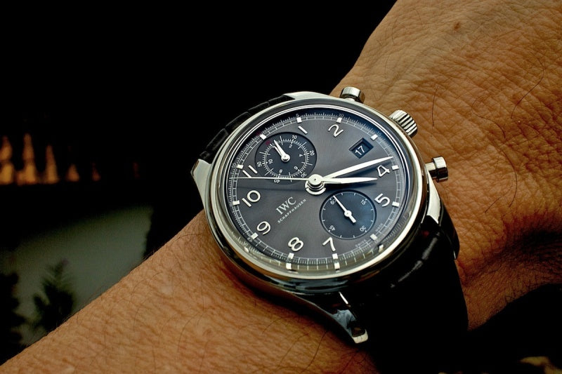 Skeleton case back of IWC IW390404 showing the high-performance IWC Calibre 89361 automatic self-winding movement and engraved rotor
