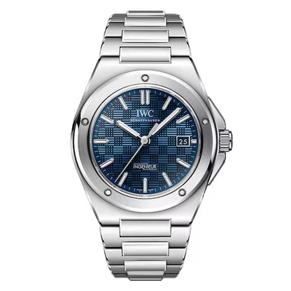 IWC Ingenieur Automatic 40 IW328907 stainless steel luxury watch with Aqua blue grid-pattern dial and integrated bracelet