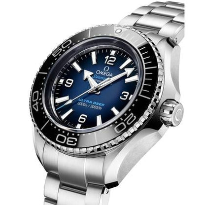 Omega Seamaster Planet Ocean Ultra Deep 45.5mm replica watch side profile crown and case detail – chronolab.gr