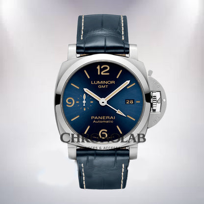 Panerai Luminor GMT PAM01033 Men's 44mm Leather Strap Blue Dial