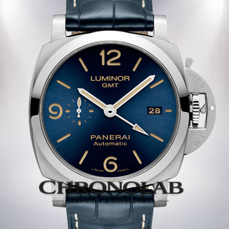 Panerai Luminor GMT PAM01033 Men's 44mm Leather Strap Blue Dial