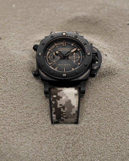 Panerai Submersible Chrono Navy SEALs Titanio replica automatic watch side profile crown detail – chronolab.gr