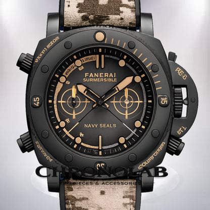 Panerai Submersible Chrono Navy SEALs Titanio 47mm replica automatic watch front view – chronolab.gr
