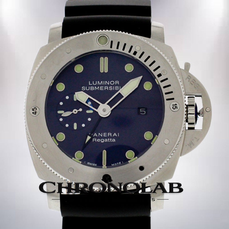 Panerai Luminor Submersible PAM00371 47mm replica automatic watch blue dial front view – chronolab.gr