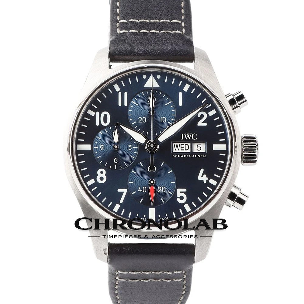 IWC Pilot's Watch Chronograph 41 IW388101 with blue sunray dial, stainless steel case, and blue calfskin leather strap
