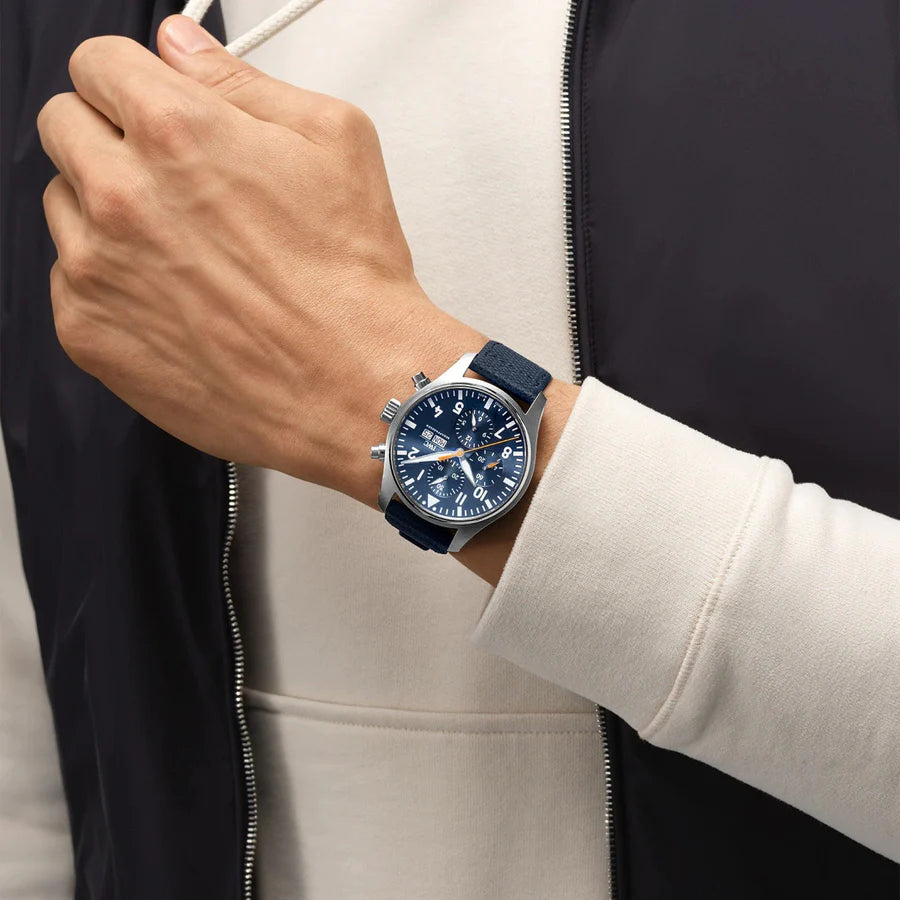Pilot's Automatic Chronograph 43mm Blue Dial Blue Calfskin Strap Watch for Men - IW377729