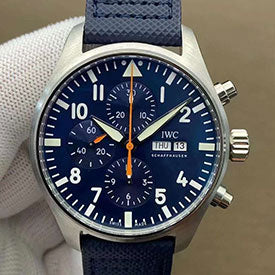 Pilot's Automatic Chronograph 43mm Blue Dial Blue Calfskin Strap Watch for Men - IW377729