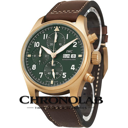 Stainless steel case back of the IWC Spitfire Chronograph featuring the iconic aircraft engraving and 69380 calibre automatic movement protection