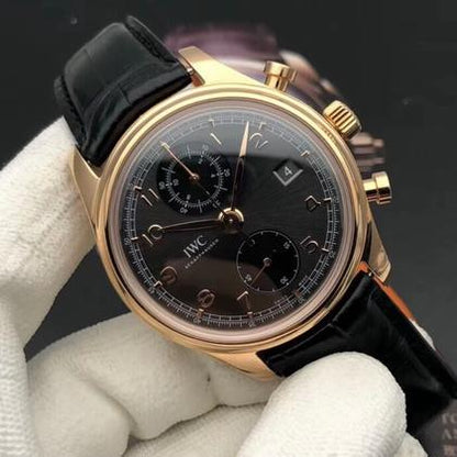 18k rose gold pin buckle on a dark brown Santoni alligator leather strap for the IWC Portuguese IW390405