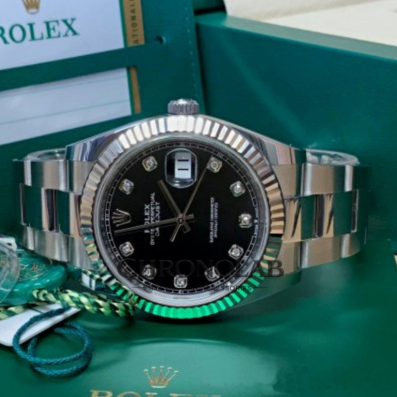 Rolex Datejust 126334 Fluted Bezel Black Diamond Dial 36mm