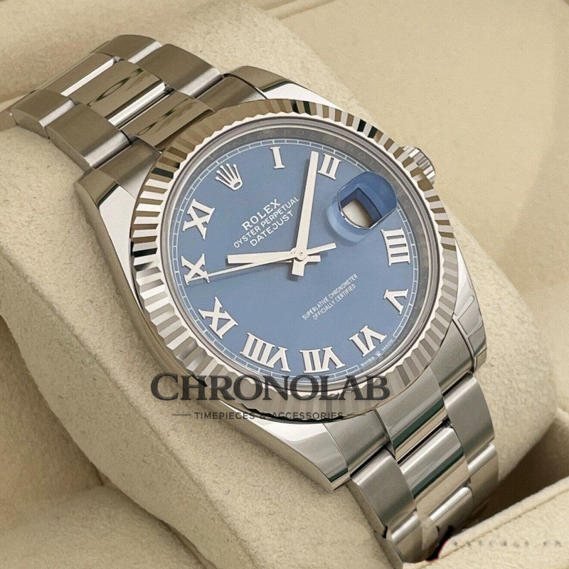 Rolex Datejust 126334 Fluted Bezel Blue Roman Numeral Dial 41MM Mens Replica Watch
