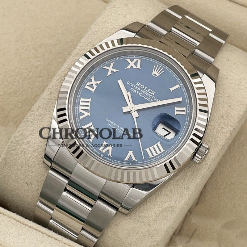 Rolex Datejust 126334 Fluted Bezel Blue Roman Numeral Dial 41MM Mens Replica Watch