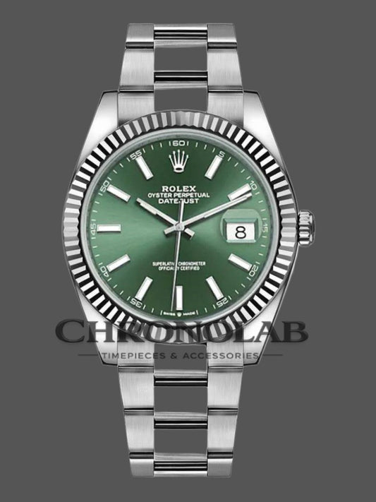 Rolex Datejust 36mm ανδρικό ρολόι με πράσινο καντράν και fluted bezel