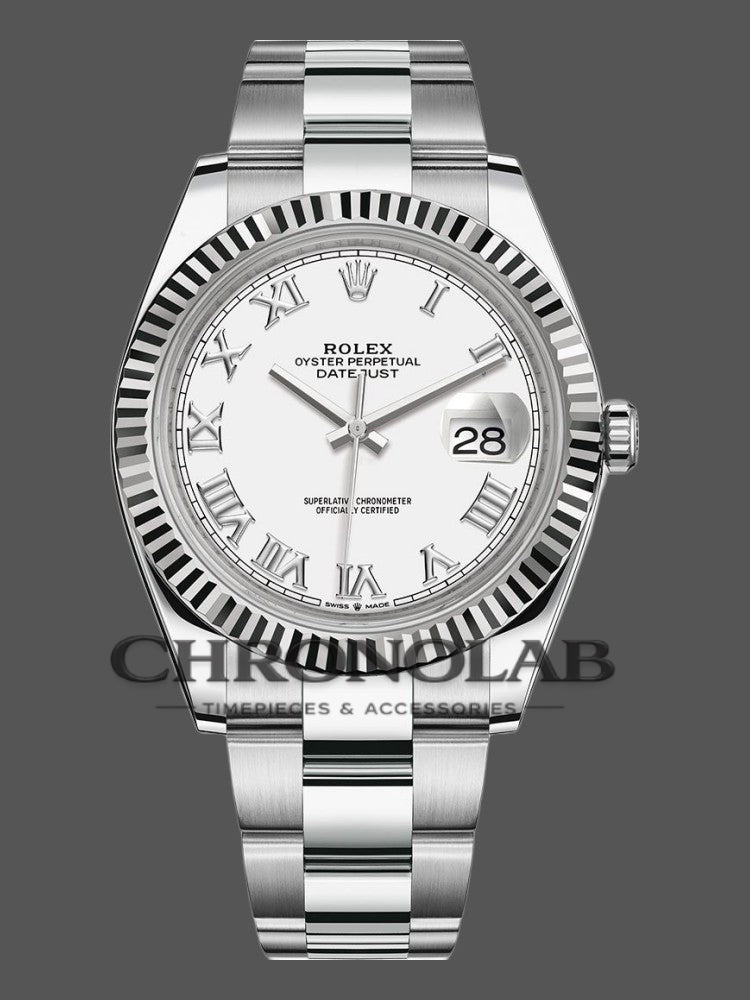 Rolex Datejust 36MM ανδρικό ρολόι με λευκό καντράν ρωμαϊκούς αριθμούς και fluted bezel