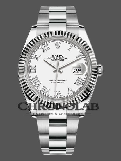 Rolex Datejust 36MM ανδρικό ρολόι με λευκό καντράν ρωμαϊκούς αριθμούς και fluted bezel