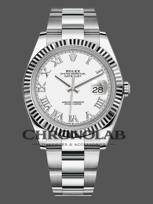 Rolex Datejust 36MM ανδρικό ρολόι με λευκό καντράν ρωμαϊκούς αριθμούς και fluted bezel