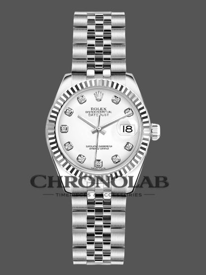 Rolex Datejust 36mm γυναικείο ρολόι με λευκό καντράν διαμαντιών και fluted bezel