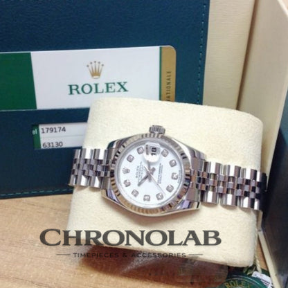 Γυναικείο Rolex Datejust Lady 179174 36mm white diamond dial ατσάλινο μπρασελέ