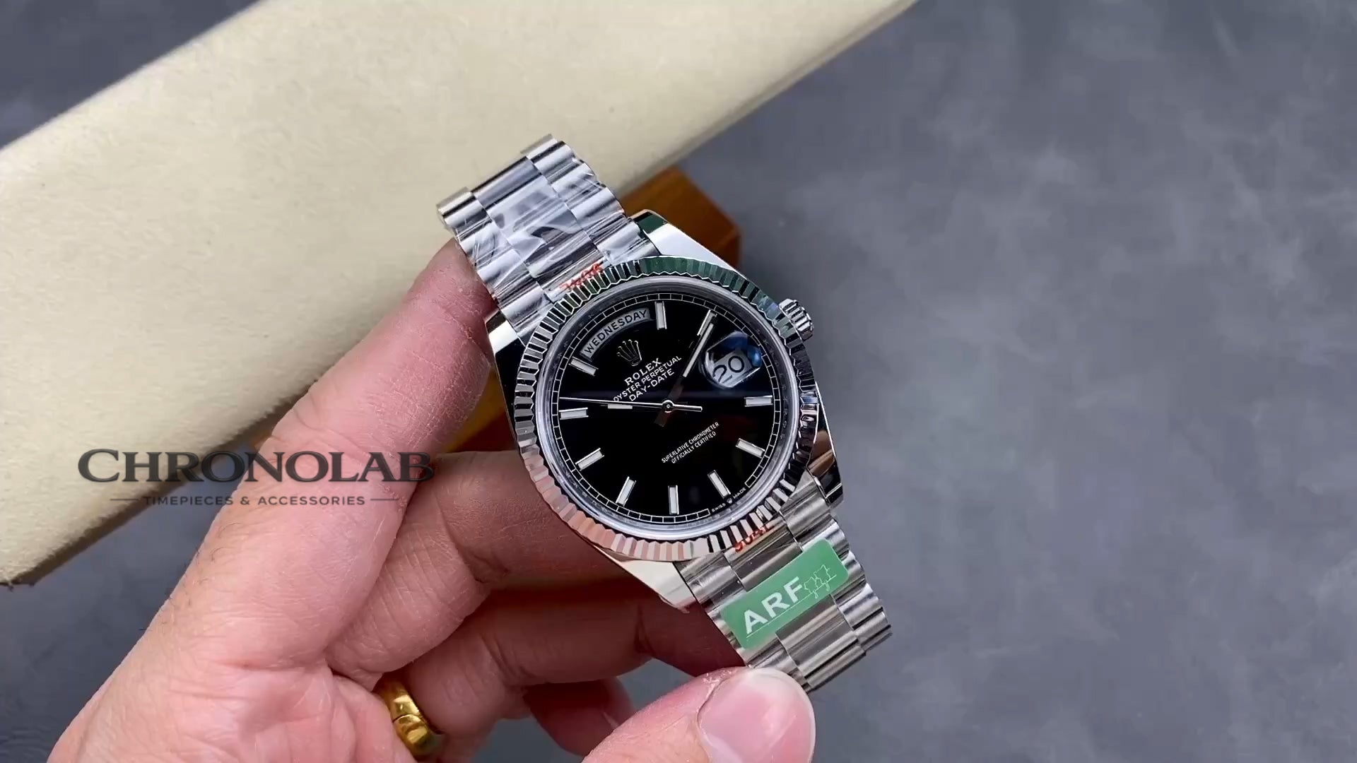 Unisex Rolex Day-Date 118239 36mm black dial ασημί στεφάνη fluted