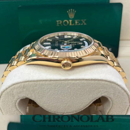 Rolex-Style Day-Date 228238 Black Diamond Dial Fluted Bezel Yellow Gold 40MM Men’s Luxury Watch