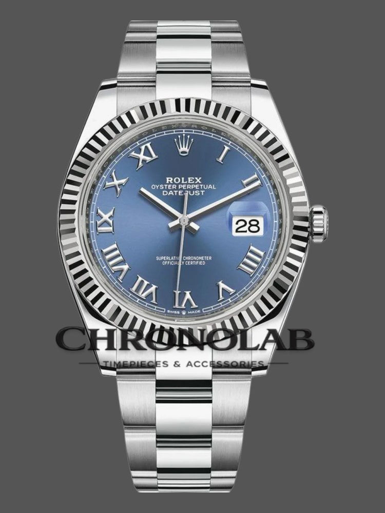 Rolex Datejust 126334 Fluted Bezel Blue Roman Numeral Dial 41MM Mens Replica Watch