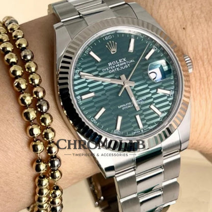Rolex Datejust 126334 Fluted Bezel Green Motif Dial 41MM Mens Replica Watch