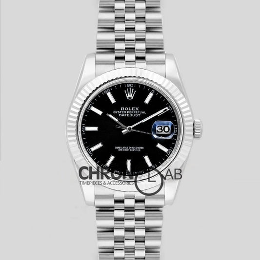 Datejust 41 126334 Black Dial Stick Markers in White Gold