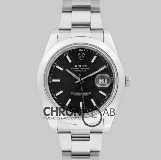 Datejust II 41 116300 Black Dial Stick Markers with Oyster Bezel