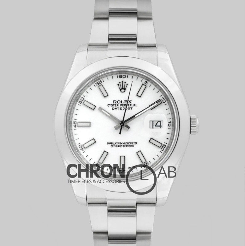 Datejust II 41 116300 White Dial Stick Markers with Oyster Bezel