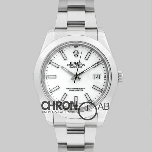 Datejust II 41 116300 White Dial Stick Markers with Oyster Bezel