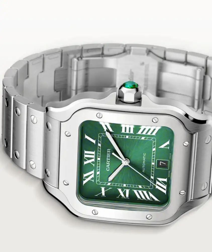 Αυτόματος μηχανισμός ακριβείας σε Cartier Santos Green Dial Premium AAA+ ποιότητας.