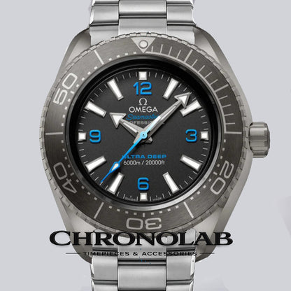Omega Seamaster Planet Ocean Ultra Deep 6000M 45,5mm titanium replica watch side profile crown and case detail – chronolab.gr