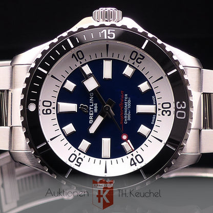 Close-up of Breitling Superocean Automatic 44 A17376211C1A1 black dial showing detailed markers and hands