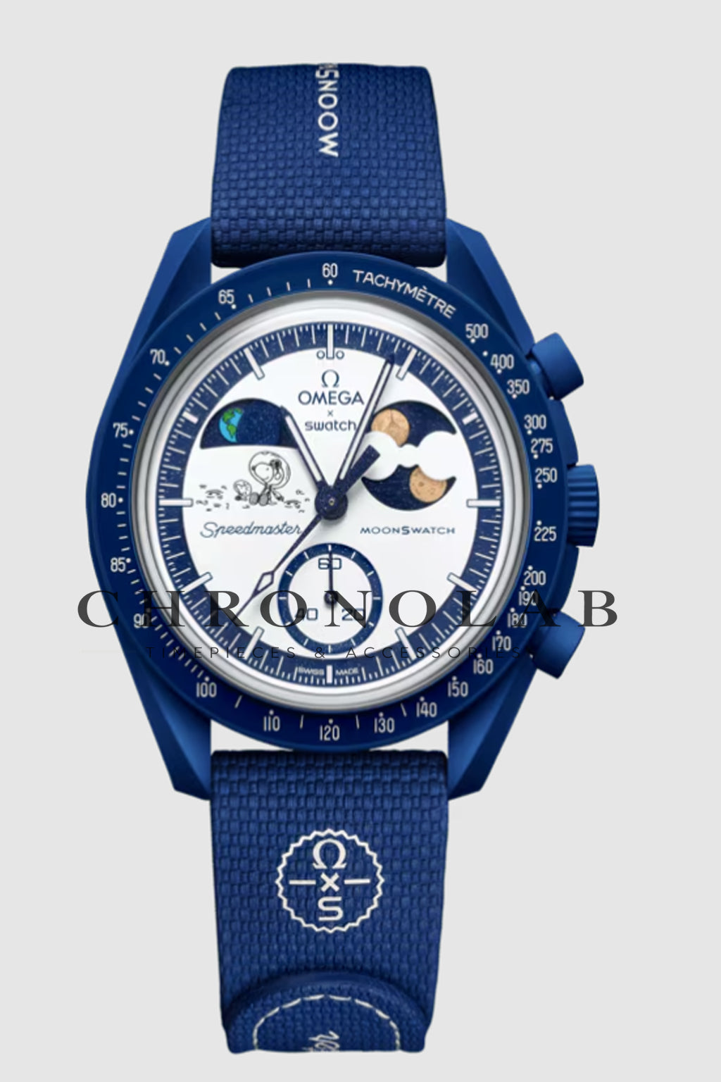 Ρολόι Swatch x Omega MoonSwatch Mission to Earthphase Moonshine Gold Sturgeon Moon SO33N701L μπλε χρώμα Snoopy έκδοση AA+