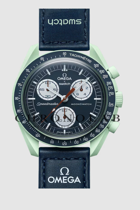 Ρολόι Swatch x Omega MoonSwatch Mission to Earth SO33G100 πράσινο μπλε χρώμα έκδοση AA+ με λουράκι βέλκρο