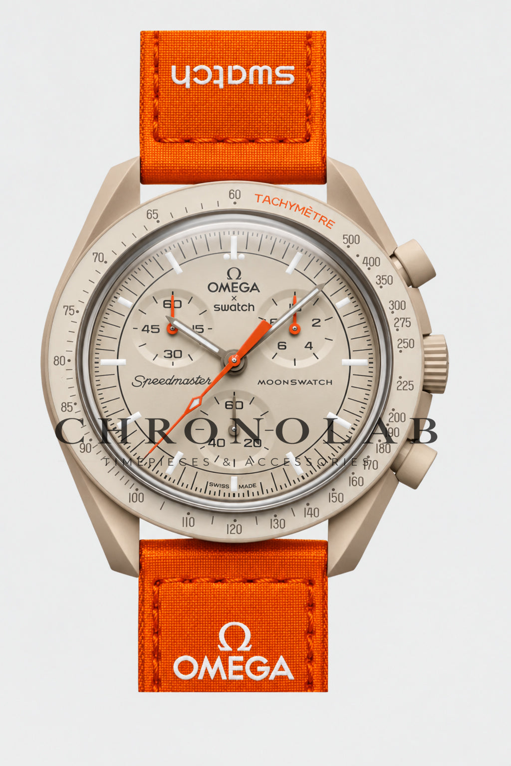Ρολόι Swatch x Omega MoonSwatch Mission on Earth Lava SO33O100 μαύρο πορτοκαλί χρώμα με πορτοκαλί λουράκι έκδοση