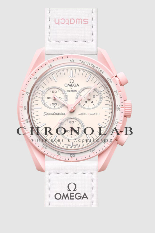 Ρολόι Swatch x Omega MoonSwatch Mission to Venus SO33P100 ροζ λευκό χρώμα έκδοση AA+ με λουράκι βέλκρο