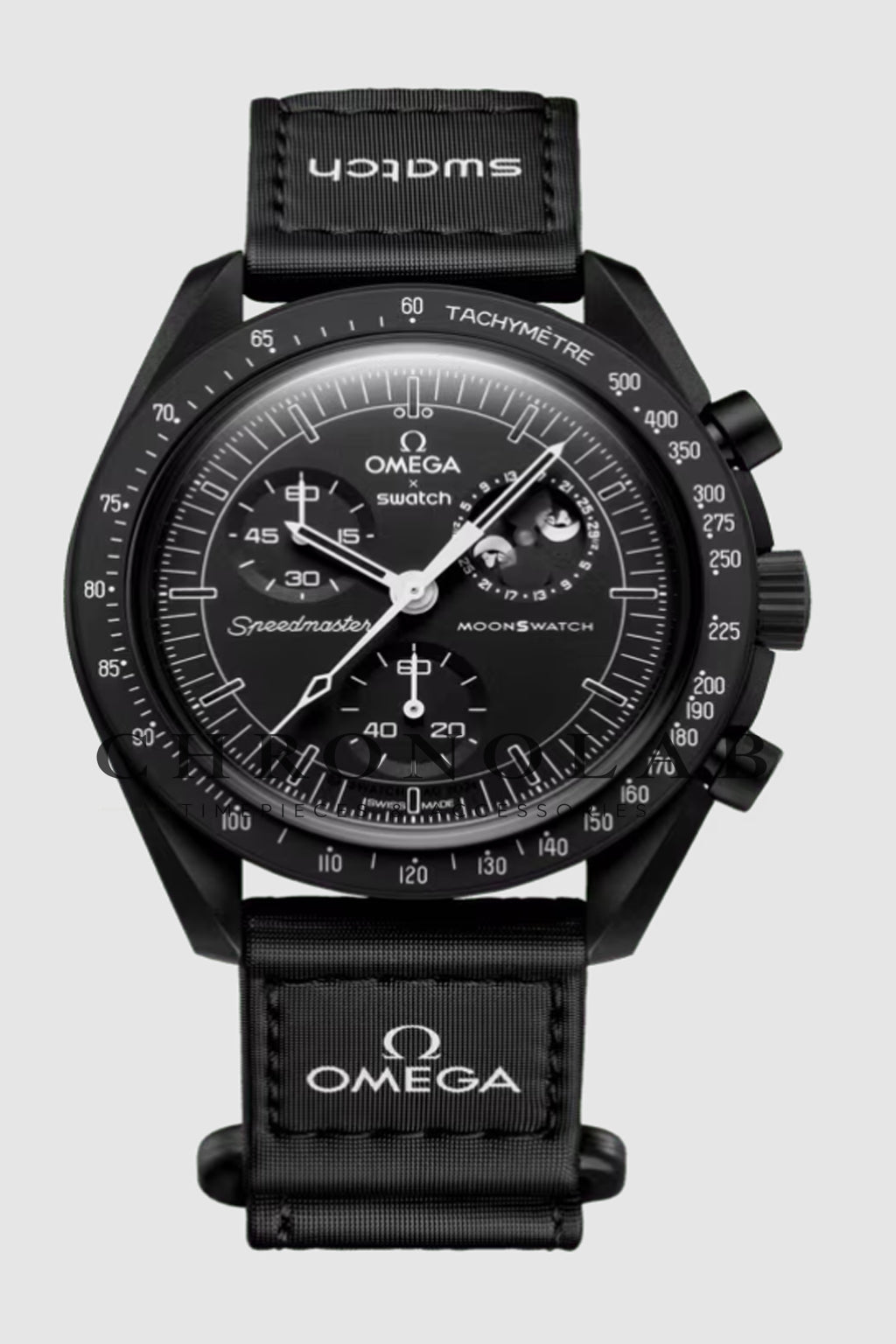 Ρολόι Swatch x Omega MoonSwatch Mission to the Moonphase New Moon SO33B700 μαύρο χρώμα Snoopy έκδοση AA+ με λουράκι βέλκροΜου