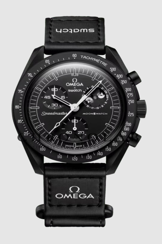 Ρολόι Swatch x Omega MoonSwatch Mission to the Moonphase New Moon SO33B700 μαύρο χρώμα Snoopy έκδοση AA+ με λουράκι βέλκροΜου
