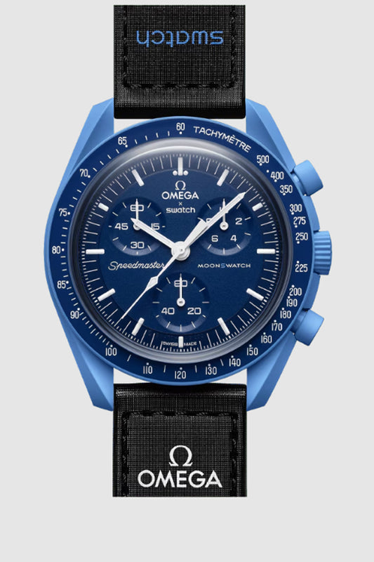 Swatch x Omega MoonSwatch Mission to Neptune SO33N100 Replica AA+ μπροστινή όψη