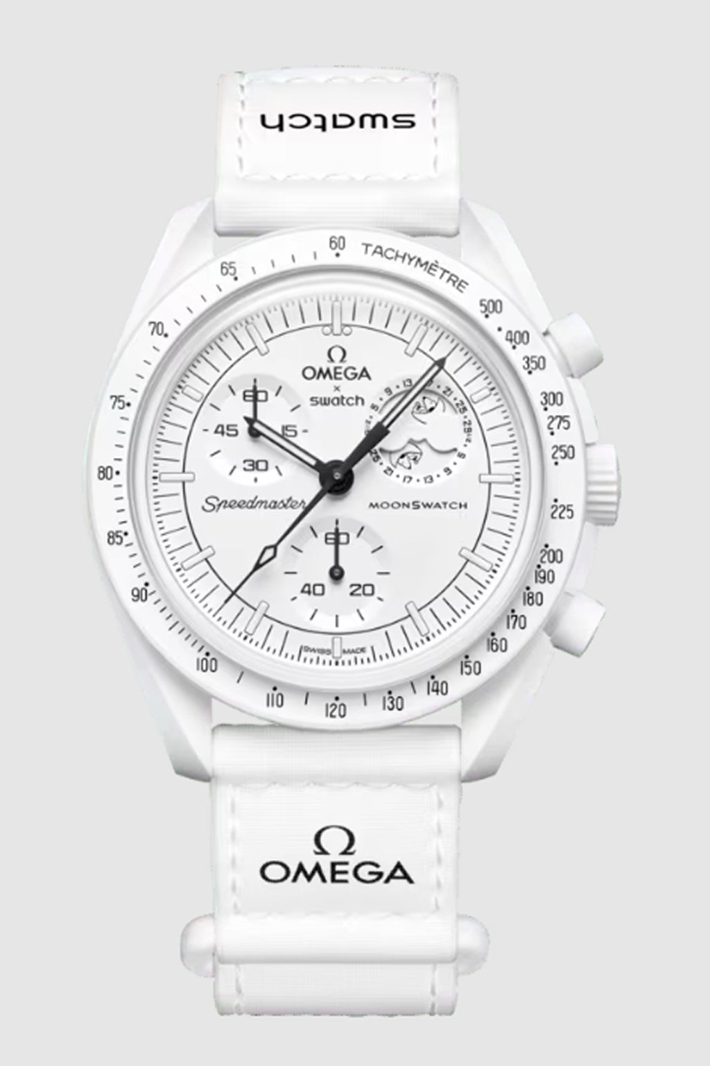 Swatch x Omega MoonSwatch Mission to the Moonphase Snoopy White SO33W700 Replica AA+ μπροστινή όψη