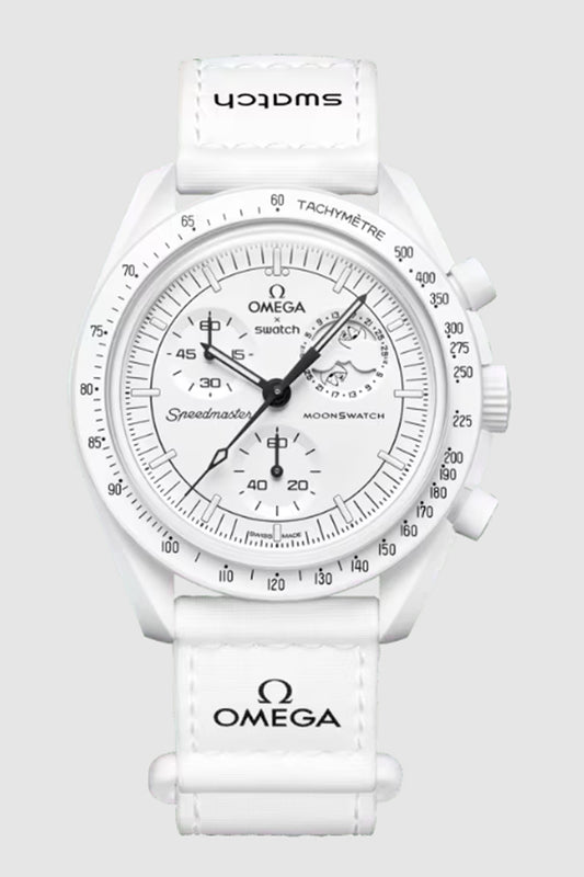 Swatch x Omega MoonSwatch Mission to the Moonphase Snoopy White SO33W700 Replica AA+ μπροστινή όψη