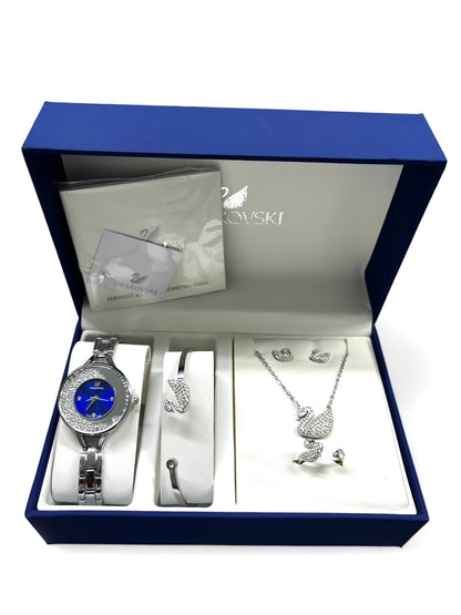 Σετ Swarovski Ρολόι & Κοσμήματα 5 Τεμαχίων – Silver 1+1 ΔΩΡO
