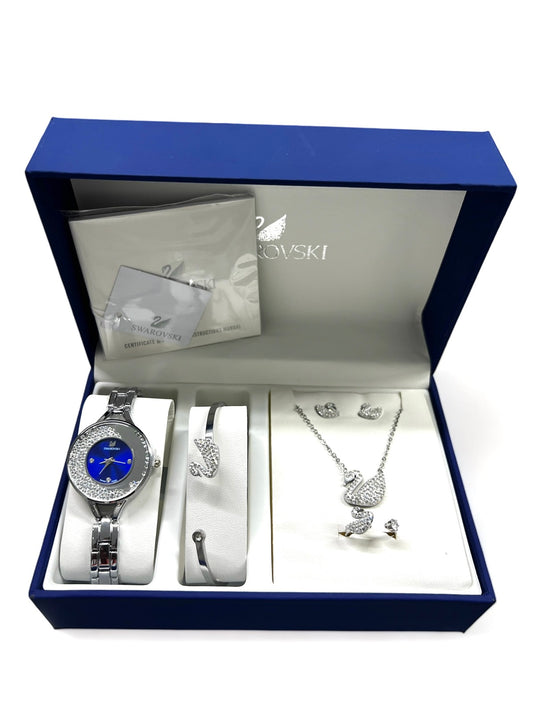 Σετ Swarovski Ρολόι & Κοσμήματα 5 Τεμαχίων – Silver 1+1 ΔΩΡO