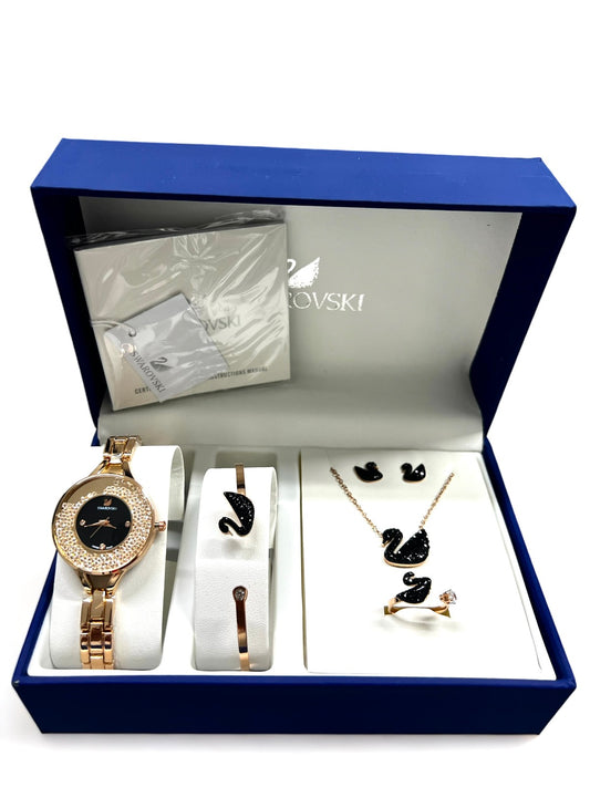 Σετ Swarovski Ρολόι & Κοσμήματα 5 Τεμαχίων – Rose Gold 1+1 ΔΩΡO
