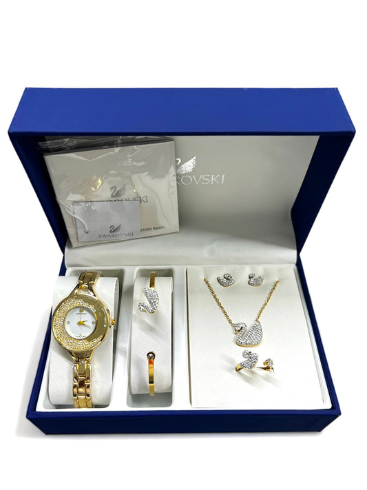 Σετ Swarovski Ρολόι & Κοσμήματα 5 Τεμαχίων – Gold 1+1 ΔΩΡO