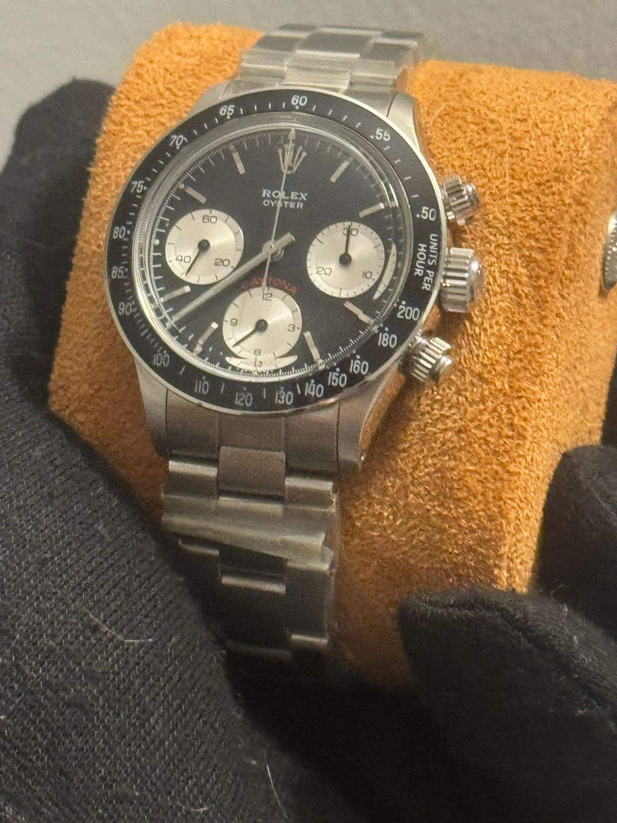 Vintage Daytona Paul Newman style clone watch 38mm white dial steel close-up