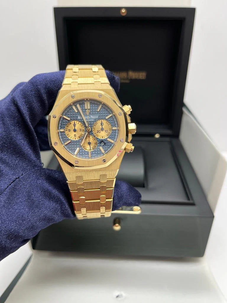 Royal Oak Selfwinding Chronograph 41mm 18k Yellow Gold Blue Dial Ref 26331BA.OO.1220BA.01