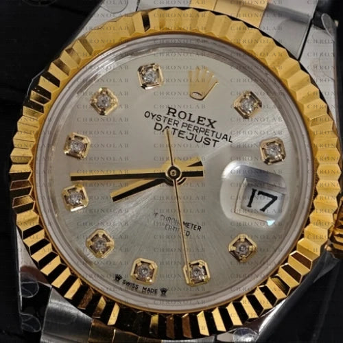 Χρυσή στεφάνη fluted bezel και ασημί καντράν Rolex Datejust Replica